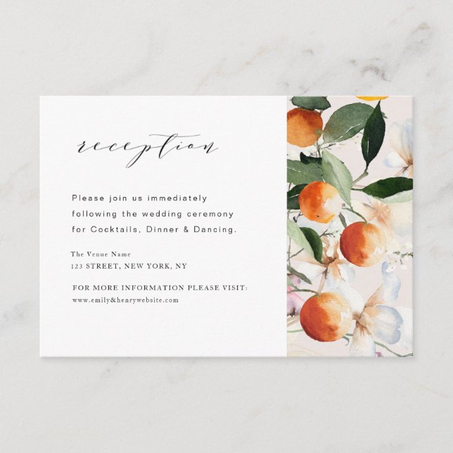 modern citrus oranges wedding reception card (Front)