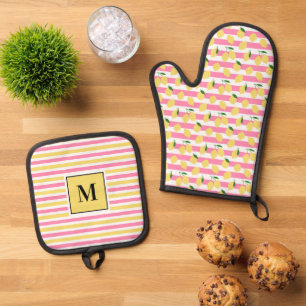 Modern Citrus Pattern Monogrammed  Oven Mitt & Pot Holder Set