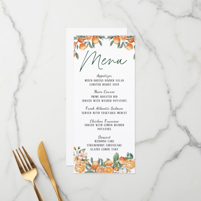 Modern Citrus-Themed Wedding Menu Card (Front/Back In Situ)