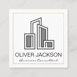 Modern City Building Logo Square Business Card