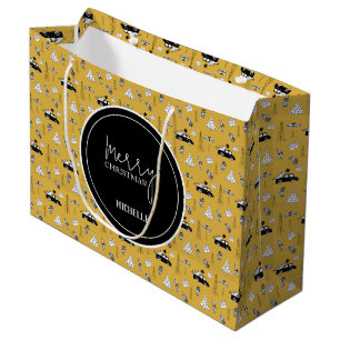 Modern City Christmas Pattern Yellow Large Gift Bag