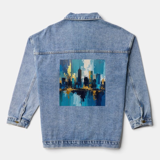 Modern City Lights Abstract Denim Jacket (Back)