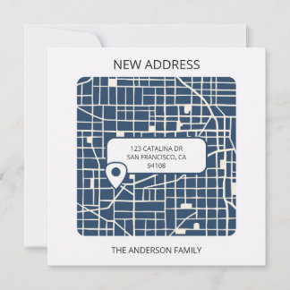 Modern city map pinpoint new address moving announcement