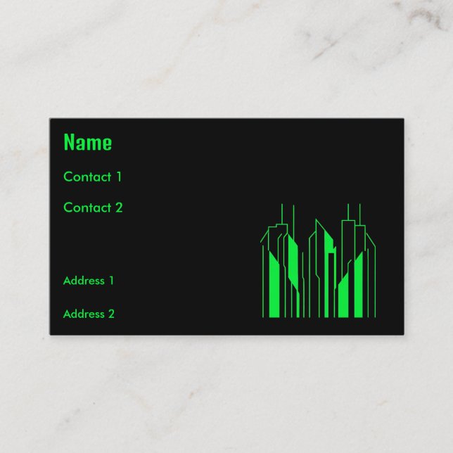 modern city - neon green black business card (Front)