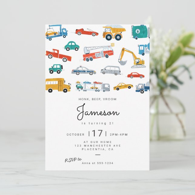 Modern City Transportation birthday Party Invitation (Standing Front)