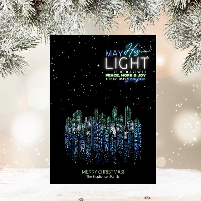 Modern Cityscape Religious Christmas Card (Capture the contemporary spirit along with a beautiful religious message through this Christmas card)