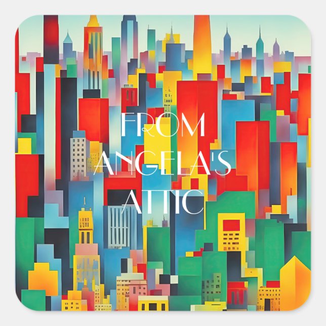 Modern Cityscape Skyline Square Sticker (Front)