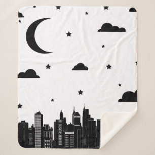 Modern Cityscape Skyline & Starry Night Sky Sherpa Blanket