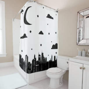 Modern Cityscape Skyline & Starry Sky Shower Curtain