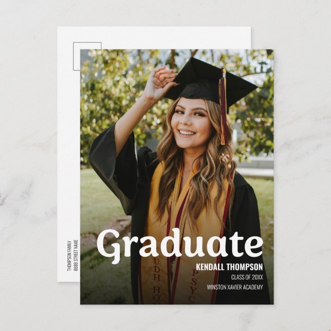 Modern Class 2024 Grad photo Graduation Announcement Postcard (Front/Back)