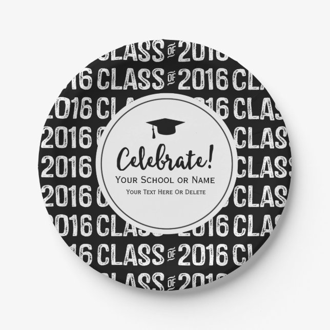 Modern Class of 2016 Graduation School Name Custom Paper Plate (Front)