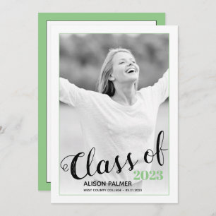 Modern Class of 2023 script sage green photo Invitation