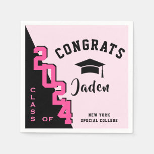 Modern Class of 2024 Black Pink Graduation Party Napkin