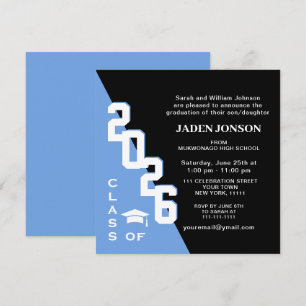 Modern Class of 2024 Blue Black Graduation Party Invitation