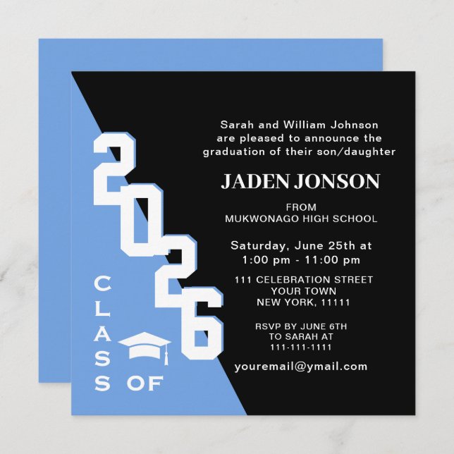 Modern Class of 2024 Blue Black Graduation Party Invitation (Front/Back)