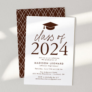 Modern Class of 2024 Brown Graduation Party Invitation