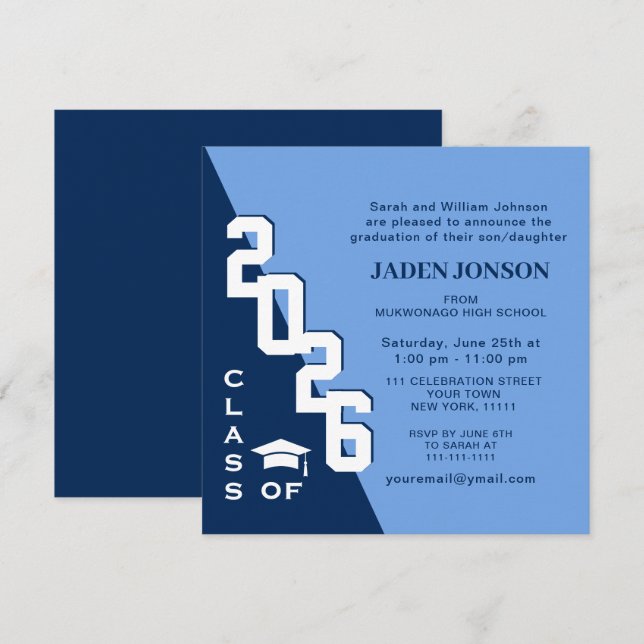Modern Class of 2024 Navy Blue Graduation Party Invitation (Front/Back)