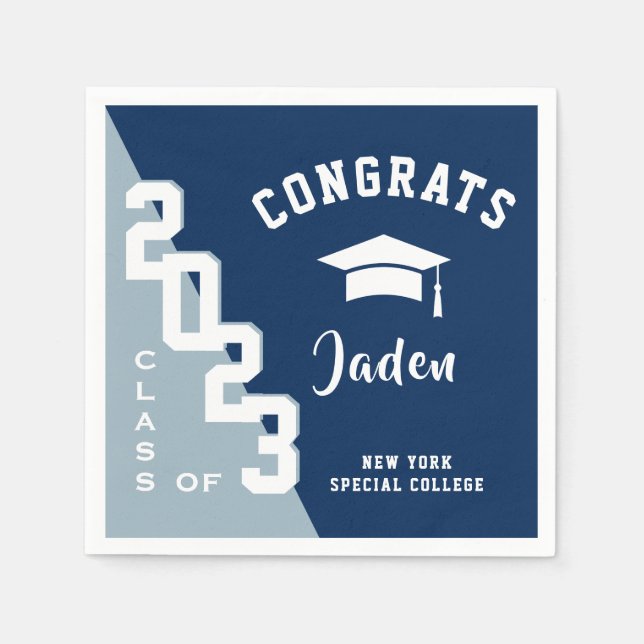 Modern Class of 2024 Navy Blue Graduation Party Napkin (Front)
