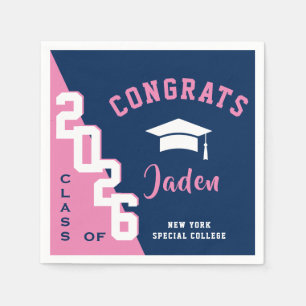 Modern Class of 2024 Navy Pink Graduation Party Napkin