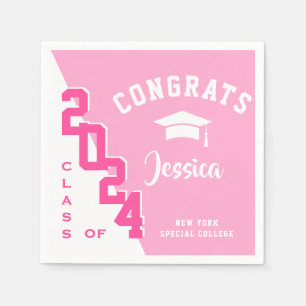 Modern Class of 2024 Pink White Graduation Party Napkin