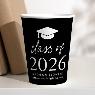 Modern Class of 2025 Black and White Graduation Paper Cups