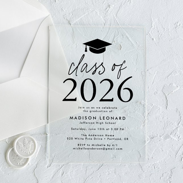 Modern Class of 2025 Black Graduation Party Acrylic Invitations (Creator Uploaded)