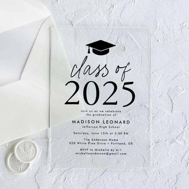 Modern Class of 2025 Black Graduation Party Acrylic Invitations (Creator Uploaded)