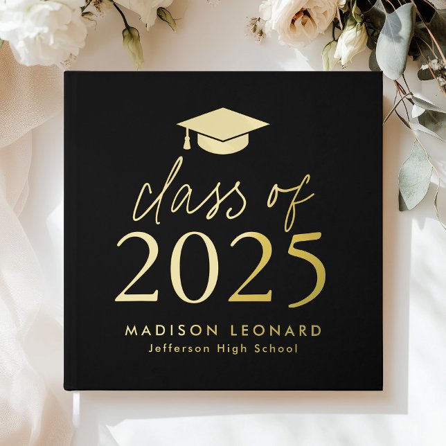 Modern Class of 2025 Black Photo Graduation Guest Book (Creator Uploaded)