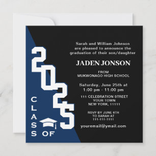 Modern Class of 2025 Blue Black Graduation Party Invitation
