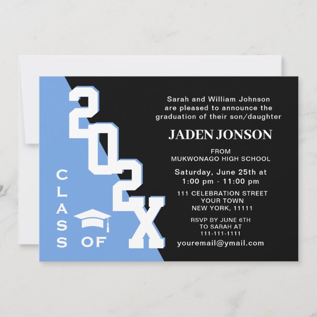 Modern Class of 2025 Blue Black Graduation Party Invitation (Front)