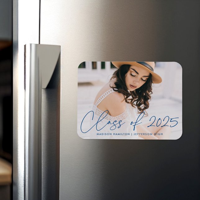 Modern Class of 2025 Blue Script Graduation Magnet (Creator Uploaded)