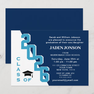 Modern Class of 2025 Blue White Graduation Party Invitation