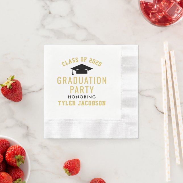 Modern Class of 2025 Gold Custom Graduation Party Napkin (Insitu)
