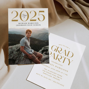 Modern Class of 2025 Gold Photo Graduation Party Invitation