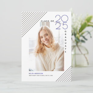 Modern class of 2025 graduate black, rblue photo announcement