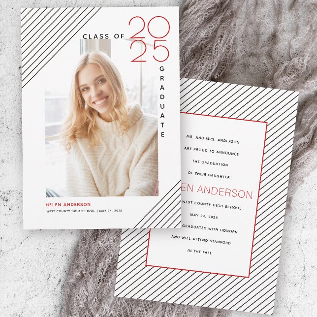 Modern class of 2025 graduate black, red photo announcement (Creator Uploaded)