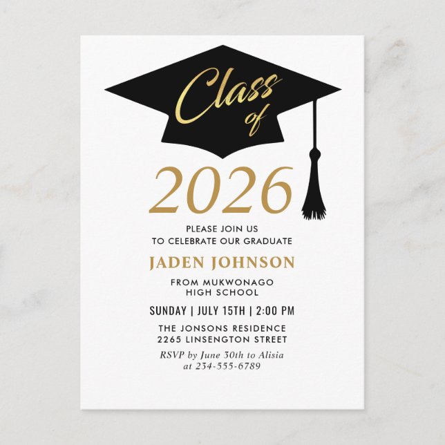Modern Class of 2025 Graduation Party Invitation Postcard (Front)