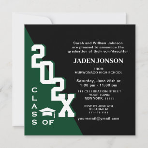 Modern Class of 2025 Green Black Graduation Party Invitation