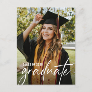 Modern Class of 2025 High School Grad Script Photo Invitation Postcard