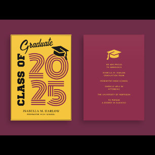 Modern Class of 2025 Maroon Gold Graduation Announcement