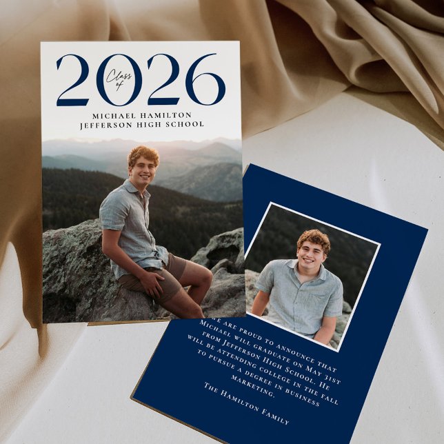 Modern Class of 2025 Navy 2 Photo Graduation Announcement (Creator Uploaded)