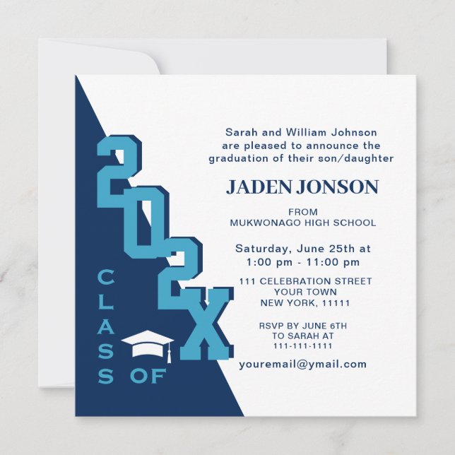 Modern Class of 2025 Navy Blue Graduation Party Invitation (Front)