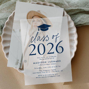 Modern Class of 2025 Navy Graduation Party Vellum Invitations