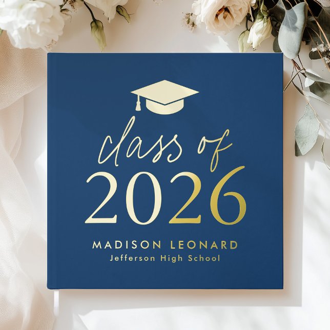 Modern Class of 2025 Navy Photo Graduation Guest Book (Creator Uploaded)