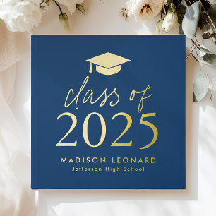 Modern Class of 2025 Navy Photo Graduation Guest Book