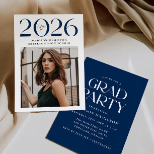 Modern Class of 2025 Navy Photo Graduation Party Invitation