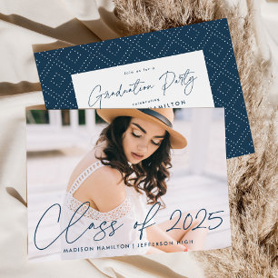 Modern Class of 2025 Navy Script Graduation Party Invitation