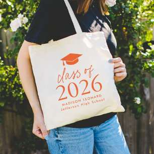 Modern Class of 2025 Orange Script Graduation Tote Bag