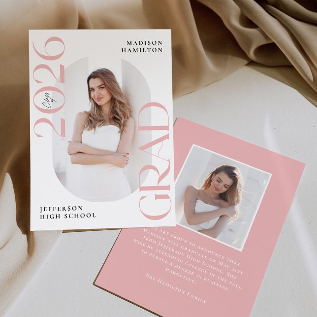 Modern Class of 2025 Pink Grad 2 Photo Graduation Announcement (Creator Uploaded)