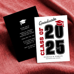 Modern Class of 2025 Red and Black Graduation Invitation